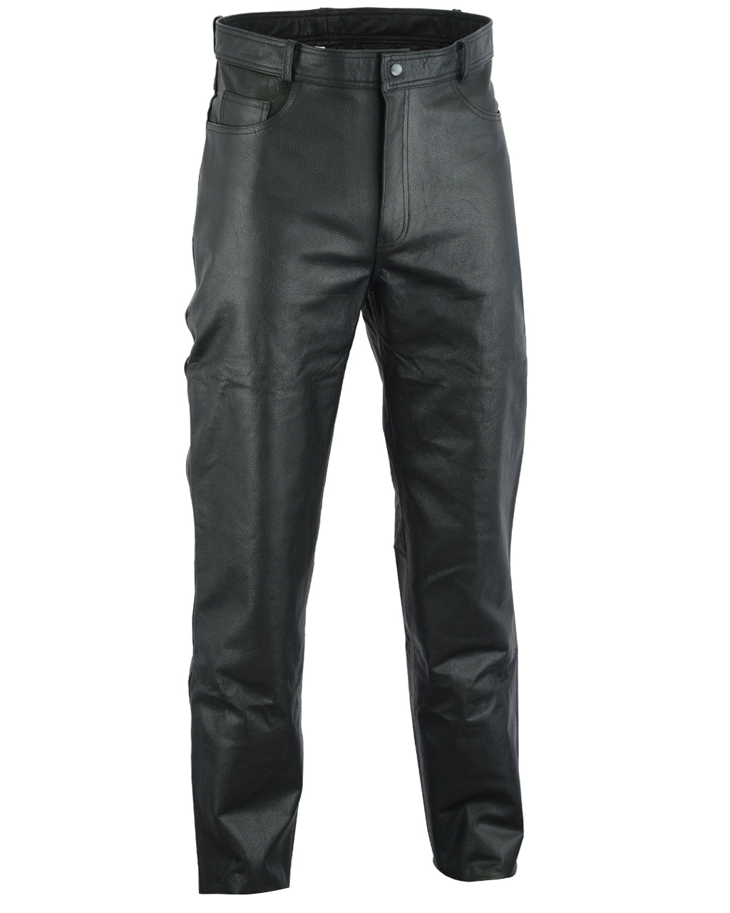 Classic 5 Pocket leather rider pants with adjustable fit and reinforced stitching for comfort and durability.