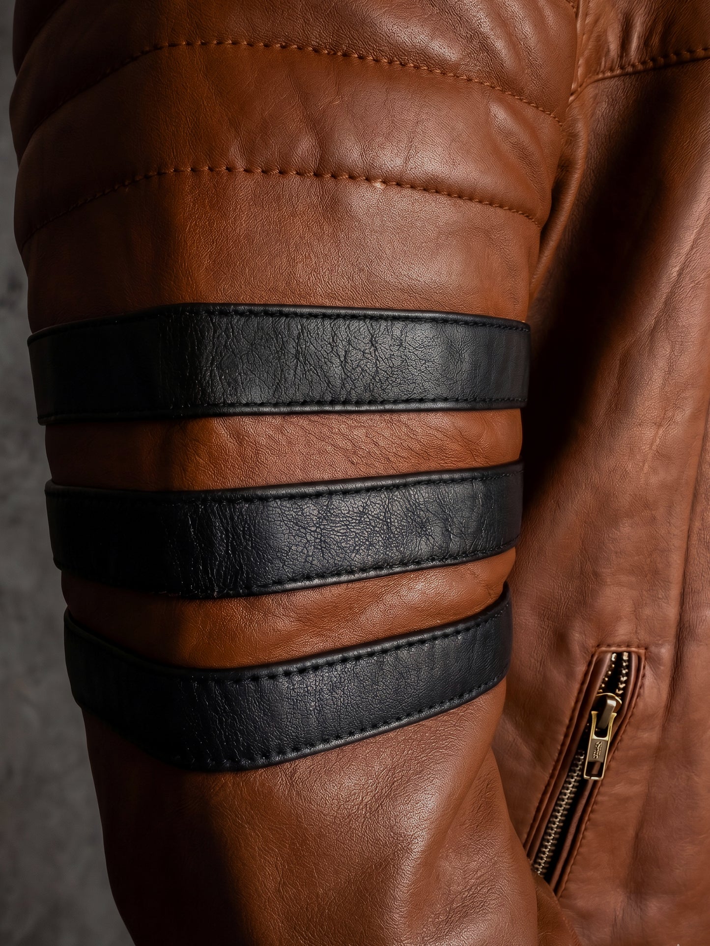 Stripes men's leather jacket in brown