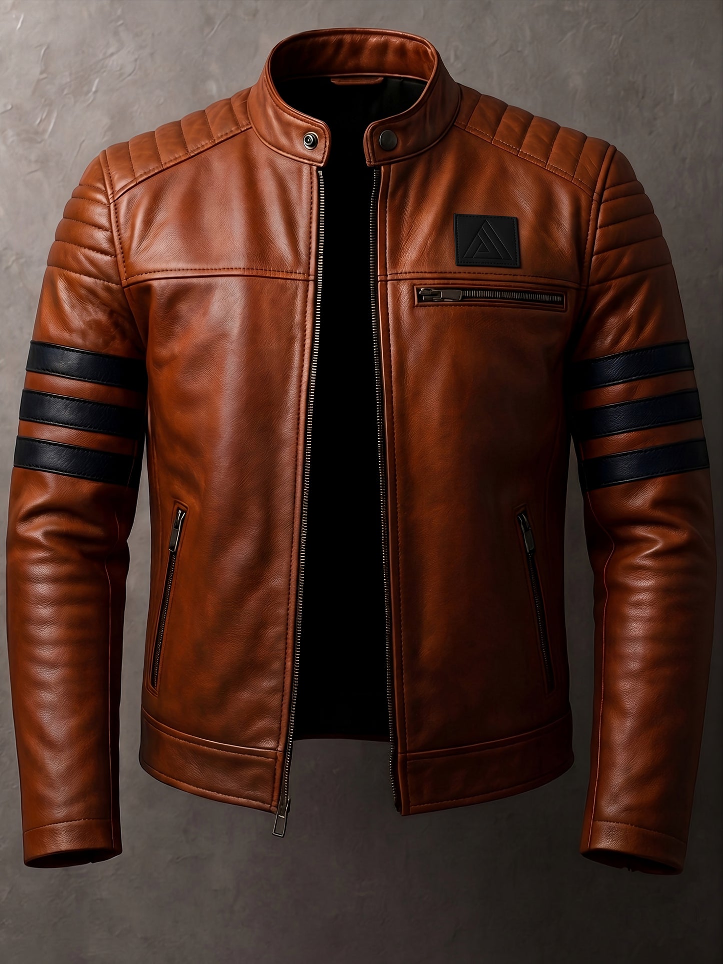 Stripes men's leather jacket in brown – product shot