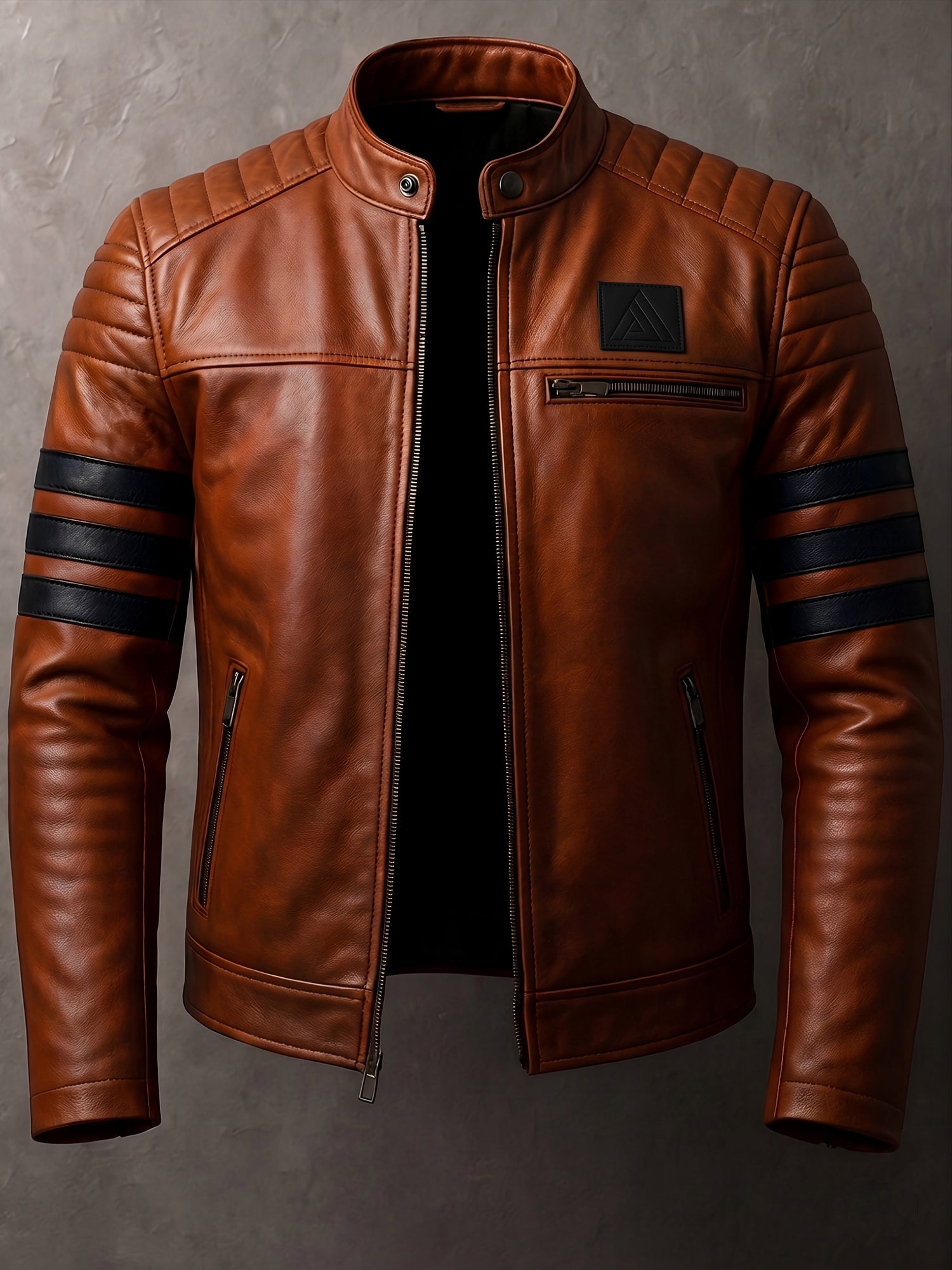 Stripes men's leather jacket in brown – product shot